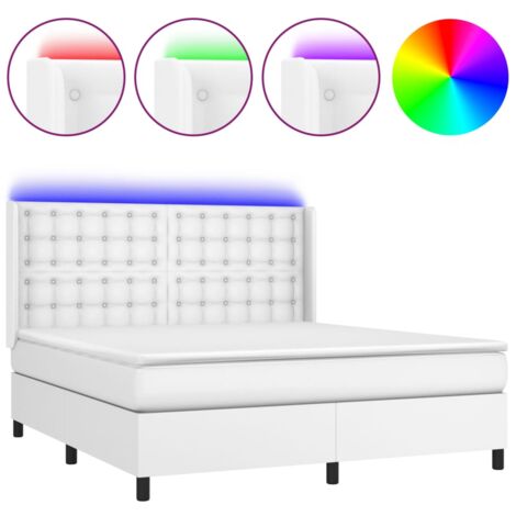 Sommier à lattes de lit matelas LED Blanc 180x200 Similicuir