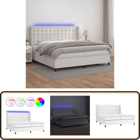 Sommier à lattes de lit matelas LED Blanc 200x200 cm Similicuir - Lit Plateforme - Lit Capitonné - Lit Design - Lit Moderne - Lit Double