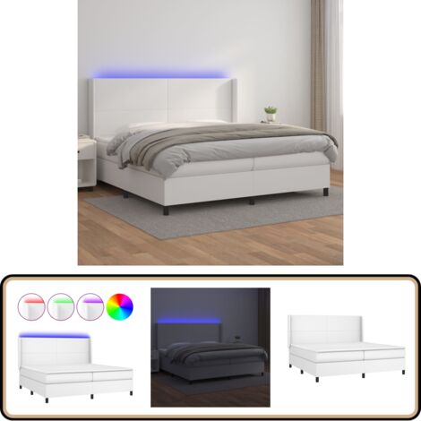 Sommier à lattes de lit matelas LED Blanc 200x200 cm Similicuir - Lit Plateforme - Lit Capitonné - Lit Design - Lit Moderne - Lit Double