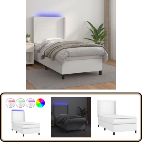 Sommier à lattes de lit matelas LED Blanc 90x190cm Similicuir - Lit Plateforme - Lit Design - Lit Moderne - Lit Capitonné - Lit Avec Rangement