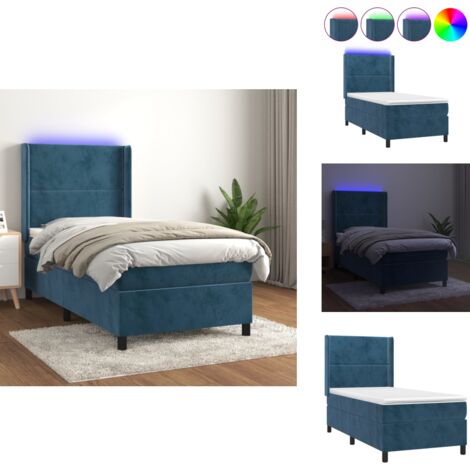 Sommier à lattes de lit matelas LED Bleu foncé 80x200cm Velours - Lit Plateforme - Lit Capitonné - Lit Design - Lit Velours - Lit Avec Éclairage Led