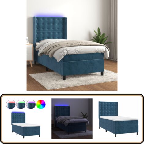 Sommier à lattes de lit matelas LED Bleu foncé 90x190cm Velours - Lit Plateforme - Lit Design - Lit Capitonné - Lit Velours - Lit Avec Rangement