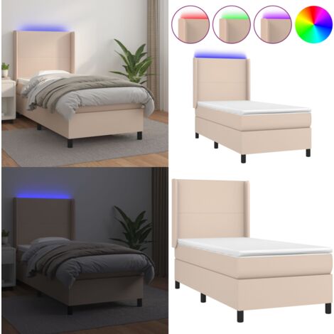 Sommier à lattes de lit matelas LED Cappuccino 100x200 cm - Lit Capitonné - Lit Avec Rangement - Lit Double - Tête De Lit Ajustable - Éclairage Led - Home & Living