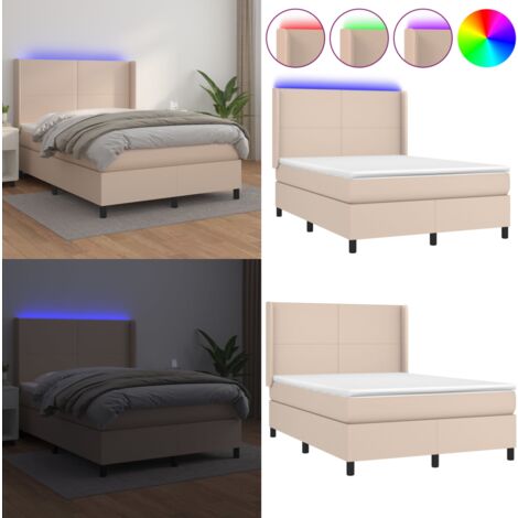 Sommier à lattes de lit matelas LED Cappuccino 140x190 cm - Lit Capitonné - Lit Avec Éclairage Led - Lit Design - Lit Double - Sommier Tapissier - Home & Living