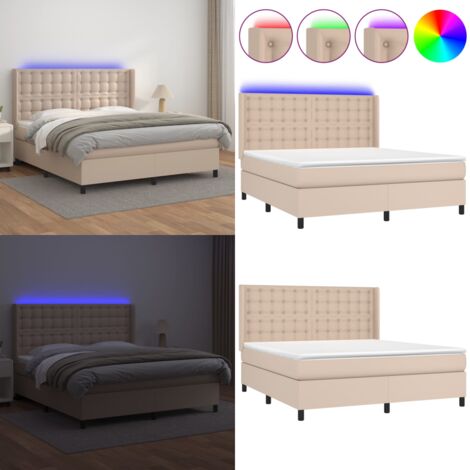 Sommier à lattes de lit matelas LED Cappuccino 160x200 cm - Matelas LED - Tête de lit réglable
