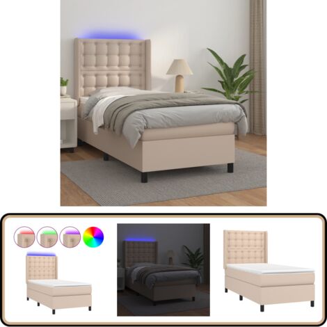 Sommier à lattes de lit matelas LED Cappuccino 90x190cm - Lit Capitonné - Lit Avec Éclairage Led - Lit Double - Matelas À Ressorts Ensachés - Tête De Lit Ajustable