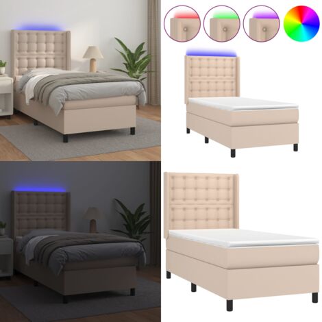 Sommier à lattes de lit matelas LED Cappuccino 90x190cm - Lit Capitonné - Lit Avec Éclairage Led - Lit Double - Matelas À Ressorts Ensachés - Tête De Lit Ajustable - Home & Living