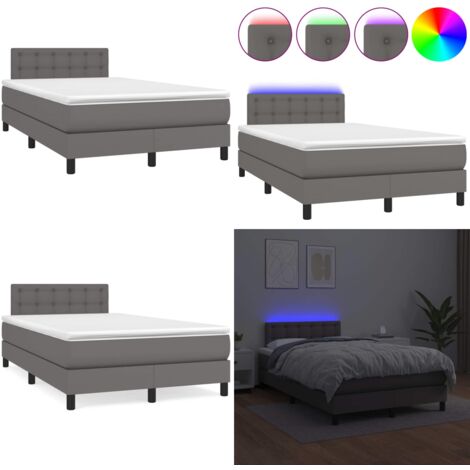 Sommier à lattes de lit matelas LED gris 120x190 cm similicuir - Lit Plateforme - Lit Design - Lit Moderne - Lit Avec Rangement - Tête De Lit Ajustable - Home & Living