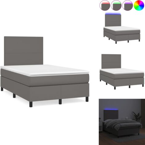 Sommier à lattes de lit matelas LED gris 120x190 cm similicuir - Lit Plateforme - Lit Design - Lit Moderne - Lit Capitonné - Sommier Tapissier