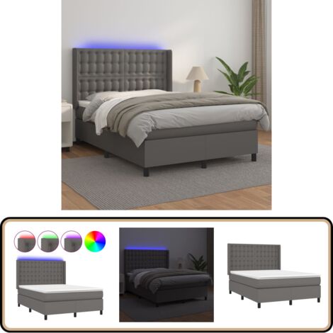 Sommier à lattes de lit matelas LED Gris 140x200 cm Similicuir - Lit Plateforme - Lit Capitonné - Lit Design - Lit Moderne - Lit Double