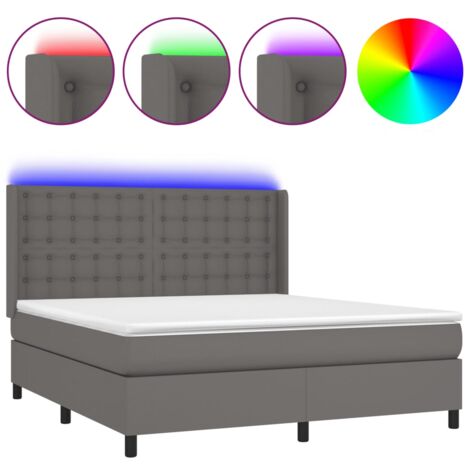 Sommier à lattes de lit matelas LED Gris 180x200 Similicuir