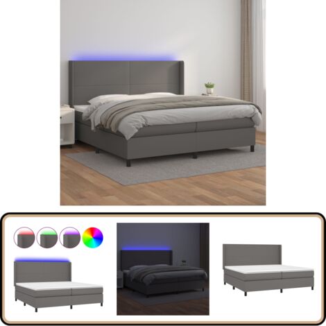 Sommier à lattes de lit matelas LED Gris 200x200 cm Similicuir - Lit Plateforme - Lit Capitonné - Lit Design - Lit Moderne - Lit Double