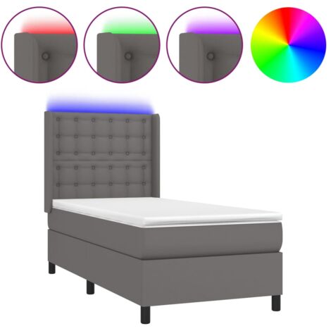 Sommier à lattes de lit matelas LED Gris 90x190 Similicuir