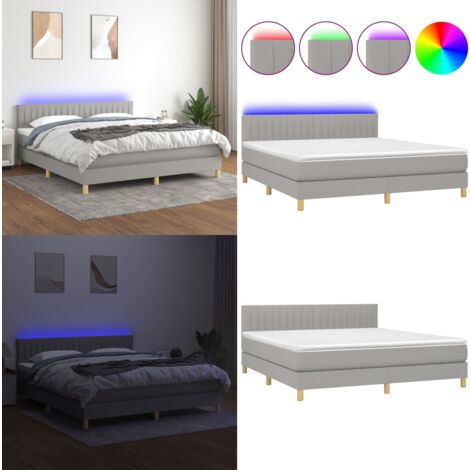Sommier à lattes de lit matelas LED Gris clair 160x200 cm Tissu - Sommier Tapissier - Lit Plateforme - Matelas À Ressorts Ensachés - Éclairage LED - Têtière Ajustable - Home & Living