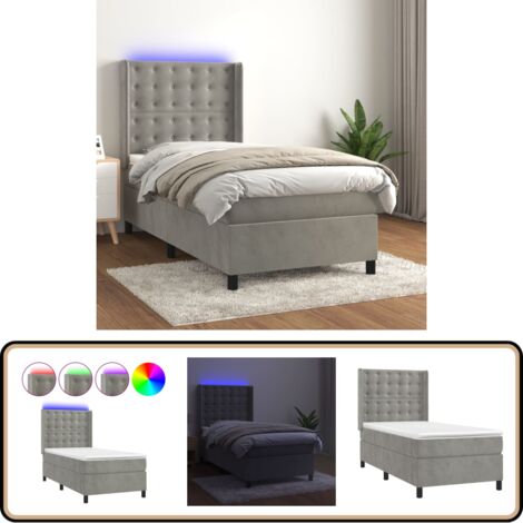 Sommier à lattes de lit matelas LED Gris clair 80x200cm Velours - Lit Plateforme - Lit Capitonné - Lit Design - Lit Velours - Lit Avec Éclairage Led