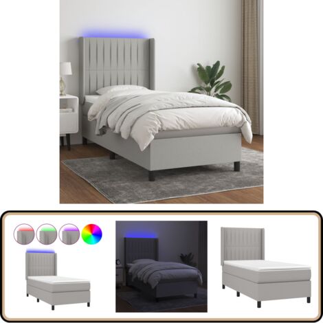 Sommier à lattes de lit matelas LED Gris clair 90x190cm Tissu - Sommier Tapissier - Lit Plateforme - Lit Avec Led - Matelas À Ressorts Ensachés - Têted Lit Ajustable