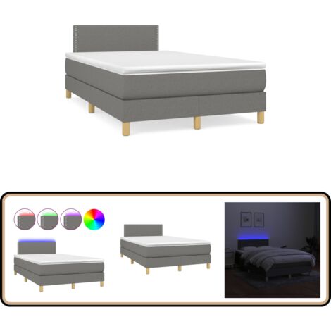 Sommier à lattes de lit matelas LED gris foncé 120x190 cm tissu - Sommier Tapissier - Lit Avec Led - Matelas À Ressorts Ensachés - Tête De Lit Ajustable - Éclairage LED