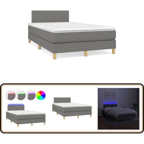 Sommier à lattes de lit matelas LED gris foncé 120x190 cm tissu - Sommier Tapissier - Matelas LED - Literie - Chambre À Coucher - Chambre