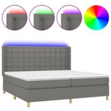 Sommier à lattes de lit matelas LED Gris foncé 200x200 Tissu