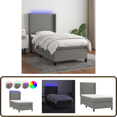 Sommier à lattes de lit matelas LED Gris foncé 90x190 cm Tissu - Sommier Tapissier - Lit Plateforme - Lit Avec Led - Matelas À Ressorts Ensachés - Têted Lit Ajustable