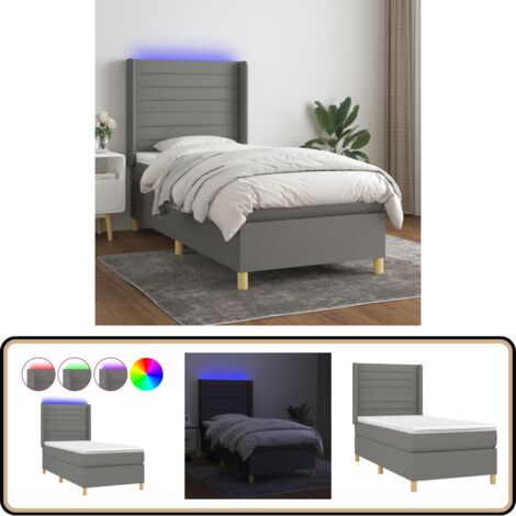 Sommier à lattes de lit matelas LED Gris foncé 90x190cm Tissu - Sommier Tapissier - Lit Plateforme - Lit Avec Led - Matelas À Ressorts Ensachés - Têted Lit Ajustable