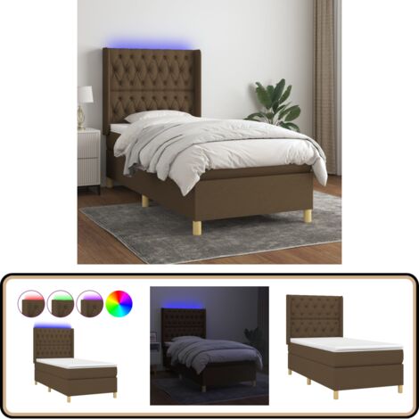 Sommier à lattes de lit matelas LED Marron foncé 80x200cm Tissu - Sommier Tapissier - Lit Plateforme - Lit Avec Led - Matelas À Ressorts Ensachés - Têtière Ajustable