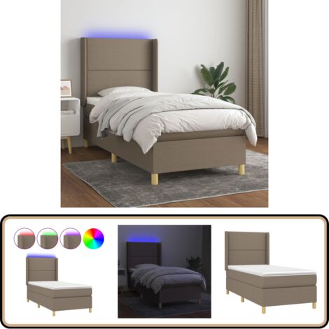 Sommier à lattes de lit matelas LED Marron foncé 90x200cm Tissu - Sommier Tapissier - Lit Avec Led - Lit Design - Lit Brun - Matelas À Ressorts Ensachés