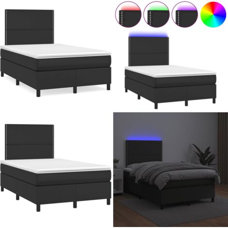 Sommier à lattes de lit matelas LED noir 120x190 cm similicuir - Lit Plateforme - Lit Design - Lit Moderne - Lit Avec Rangement - Tête De Lit Ajustable - Home & Living