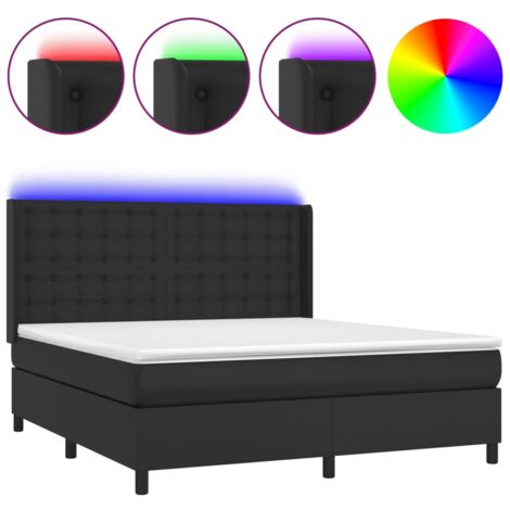 Sommier à lattes de lit matelas LED Noir 160x200 Similicuir