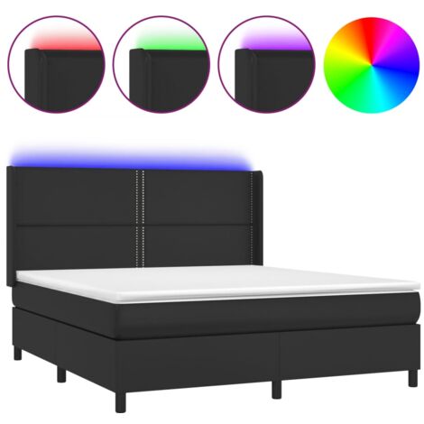 Sommier à lattes de lit matelas LED Noir 180x200 Similicuir