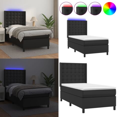 Sommier à lattes de lit matelas LED Noir 90x200 cm Similicuir - Lit Plateforme - Lit Design - Lit Moderne - Lit Capitonné - Lit Avec Rangement - Home & Living