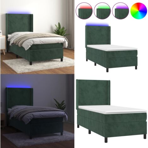 Sommier à lattes de lit matelas LED Vert foncé 90x200cm Velours - Lit Plateforme - Lit Design - Lit Velours - Lit Avec Led - Tête De Lit Ajustable - Home & Living