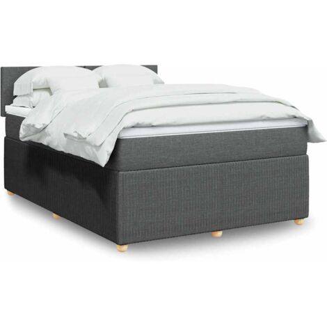 Sommier à lattes en tissu gris foncé 140x190cm avec matelas ressorts ensachés et surmatelas - Cadre de lit 2 têtes de lit - Ensemble complet literie
