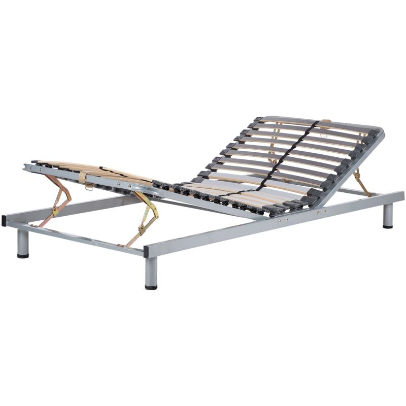 Beliani - Sommier à Lattes Réglable Manuellement 90 x 200 cm en Acier et Bois Comfort