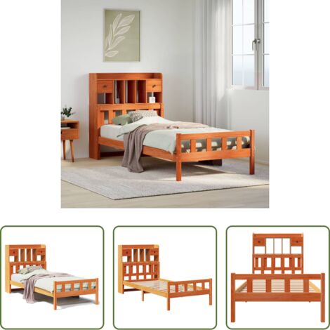 Sommier à lattes -  Lit bibliothèque sans matelas cire marron 75x190 cm pin massif