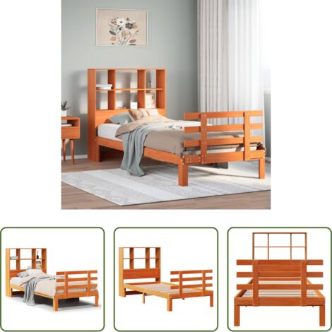 Sommier à lattes -  Lit bibliothèque sans matelas cire marron 75x190 cm pin massif