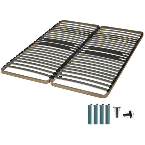 Sommier à lattes + pieds 2x80x200 C322 - 46 lattes bois - Fabrication française