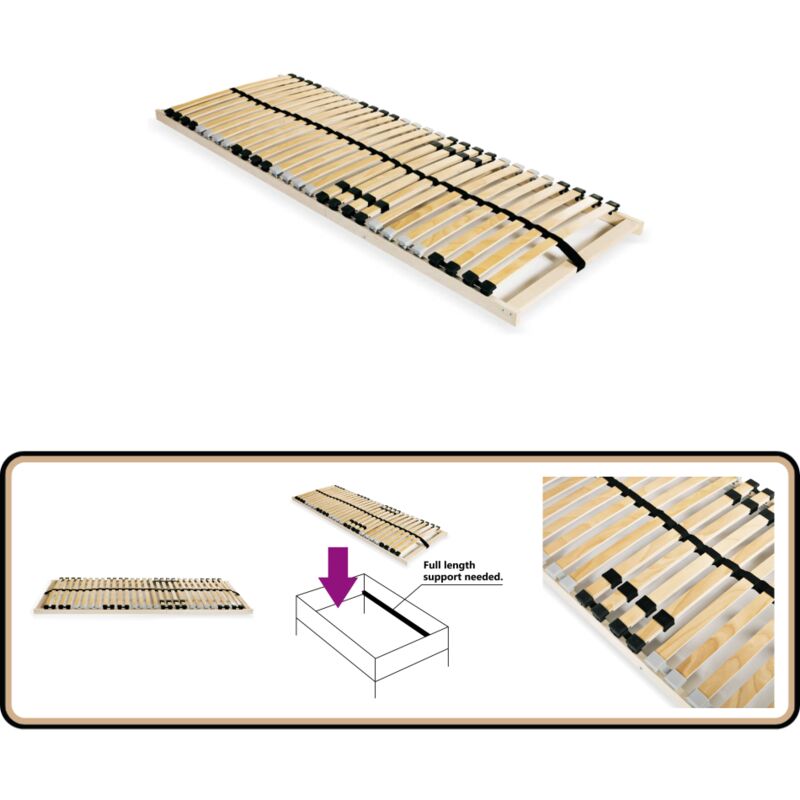 Sommier à lattes sans matelas avec 28 lattes 7 zones 80x200 cm - Sommier à Lattes - Sommier Bois - Lit Double - Cadre Lit - Support Matelas