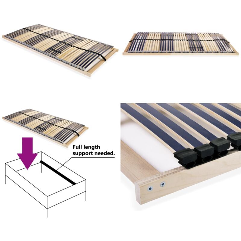 Sommier à lattes sans matelas avec 42 lattes 7 zones 100x200 cm - Sommier à Lattes - Sommier Plateforme - Lit Double - Cadre Lit - Base De Lit - Home