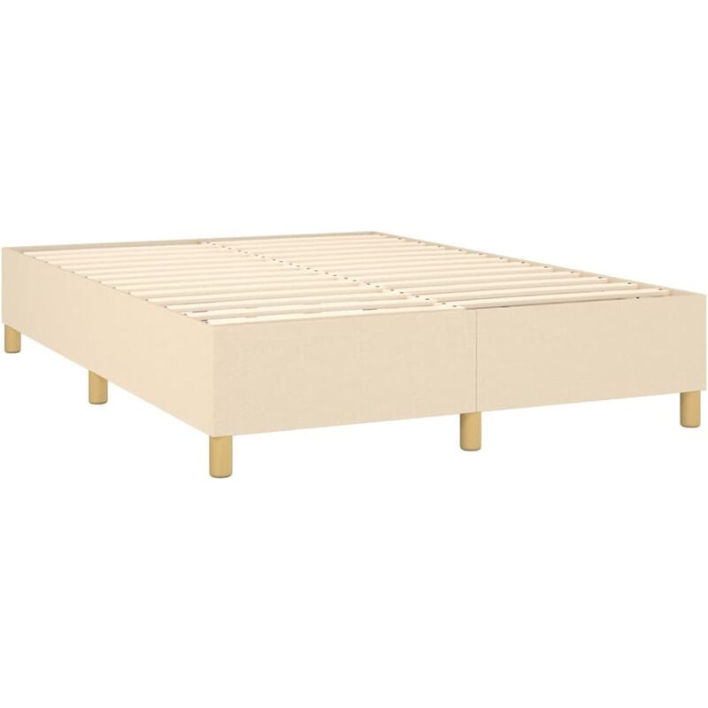 Sommier à lattes sur pieds cadre de lit 140x190 cm tissu crème TDL0207267