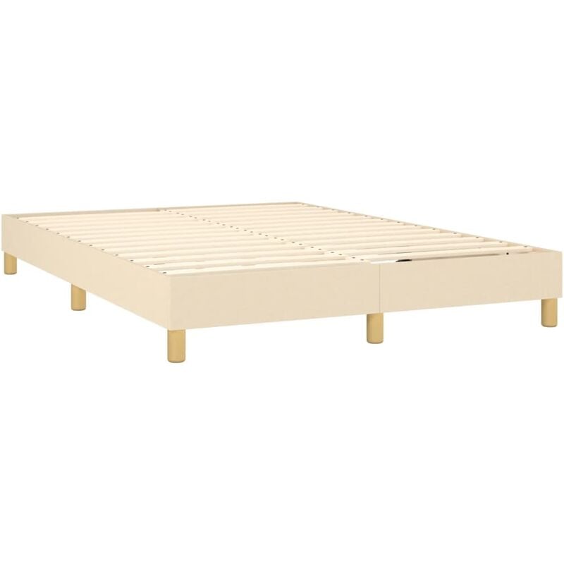 Décoshop26 - Sommier à lattes sur pieds cadre de lit 140x200 cm tissu crème TDL0207261
