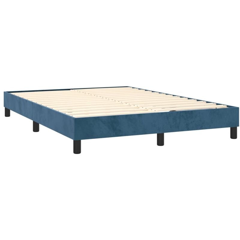 Décoshop26 - Sommier à lattes sur pieds cadre de lit 140x200 cm tissu velours bleu foncé TDL0207310