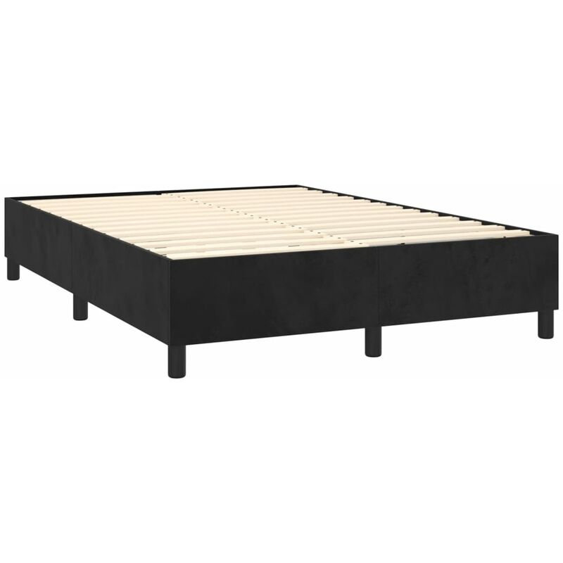 Décoshop26 - Sommier à lattes sur pieds cadre de lit 140x200 cm tissu velours noir TDL0207013