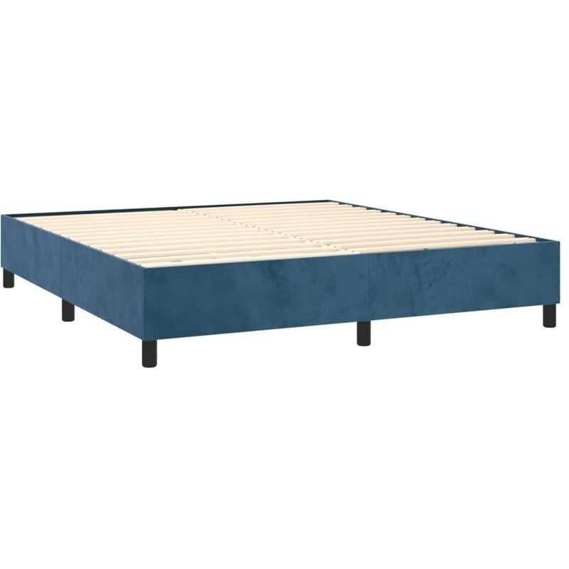 Décoshop26 - Sommier à lattes sur pieds cadre de lit 160x200 cm tissu velours bleu foncé TDL0207309