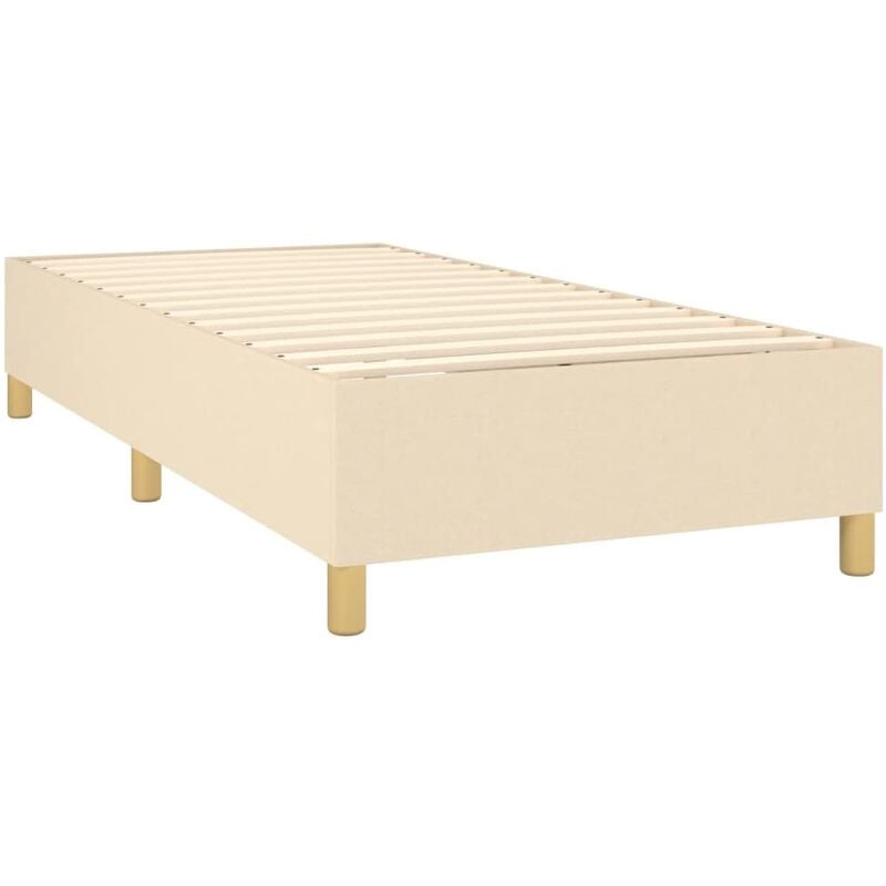 Décoshop26 - Sommier à lattes sur pieds cadre de lit 90x190 cm tissu crème TDL0207242