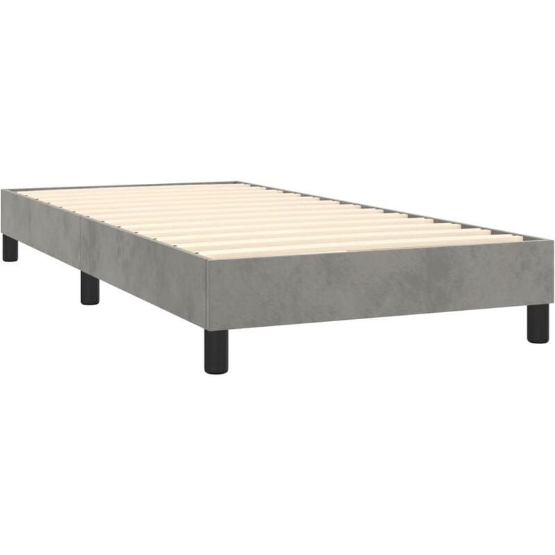 Décoshop26 - Sommier à lattes sur pieds cadre de lit 90x190 cm tissu velours gris clair TDL0207159
