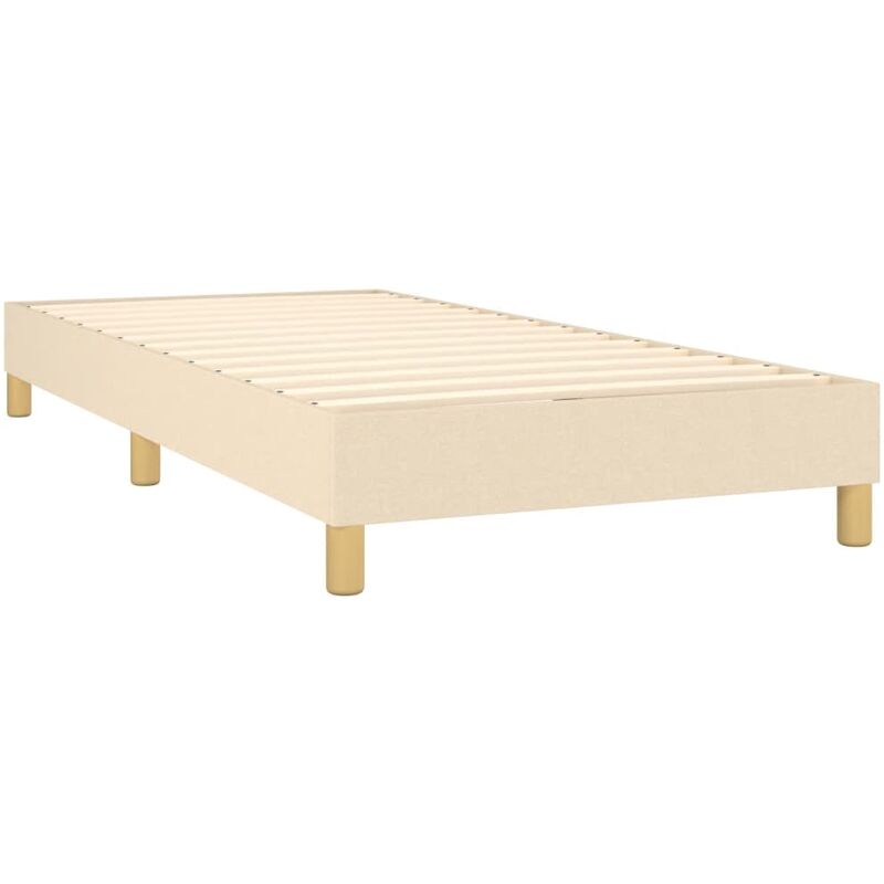 Décoshop26 - Sommier à lattes sur pieds cadre de lit 90x200 cm tissu crème TDL0207235