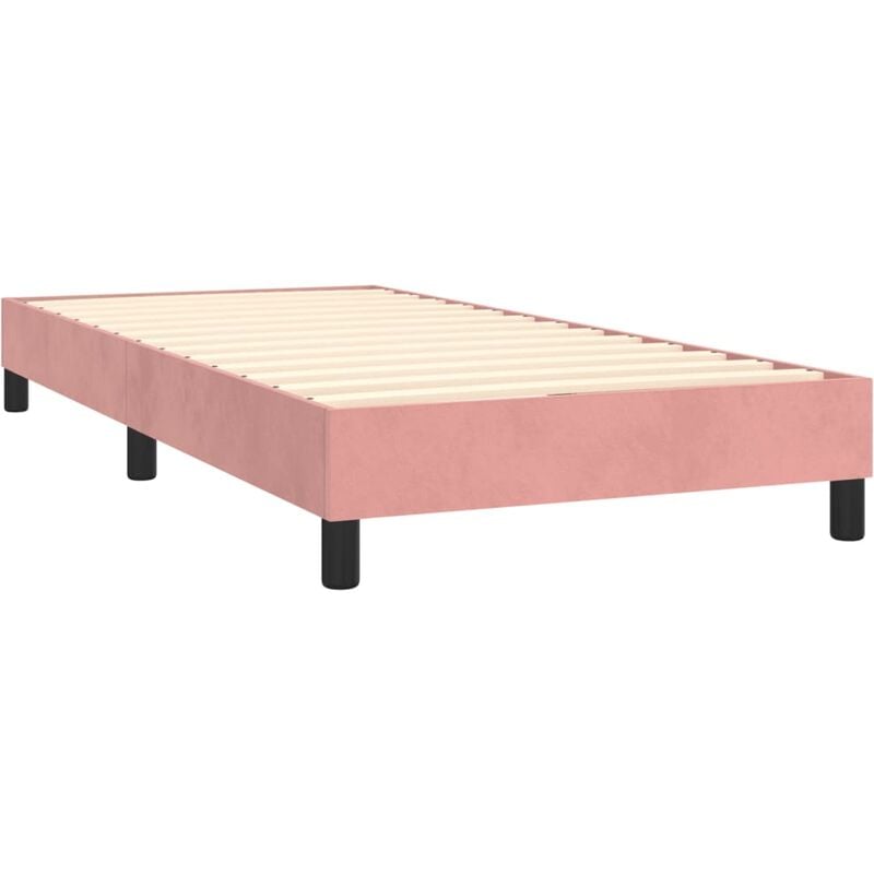 décoshop26 - sommier à lattes sur pieds cadre de lit 90x200 cm tissu velours rose