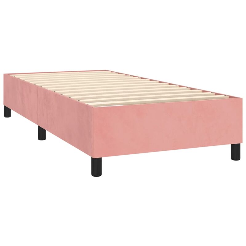 Sommier à lattes sur pieds cadre de lit 90x200 cm tissu velours rose TDL0206947
