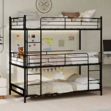 Sommier à lattes triples robuste avec échelle intégrée et barrière de sécurité sur toute la longueur, sans danger pour les sols des enfants/adolescents/adultes, chambre/dortoir, sans ressorts requis,